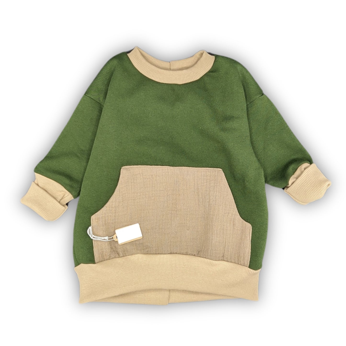 Grüner Colorblock Pullover aus Bio Baumwolle