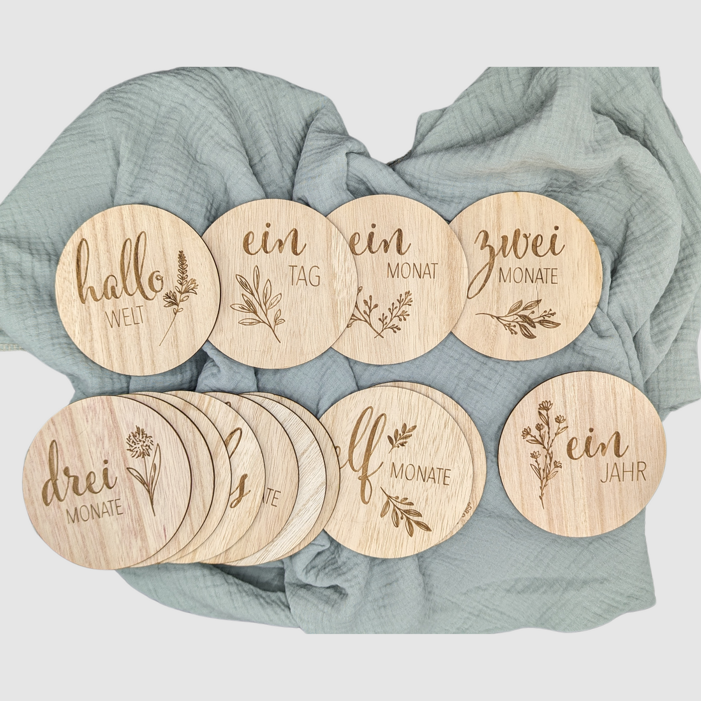 Holz Meilensteinkarten im personalisierten Säckchen